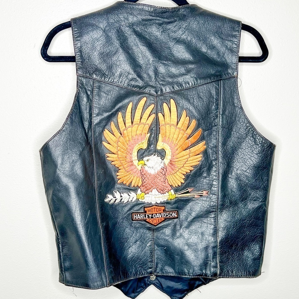 VTG Harley Davidson Frontier Leather Jacket Vest Embroidered Nickel Buttons 42